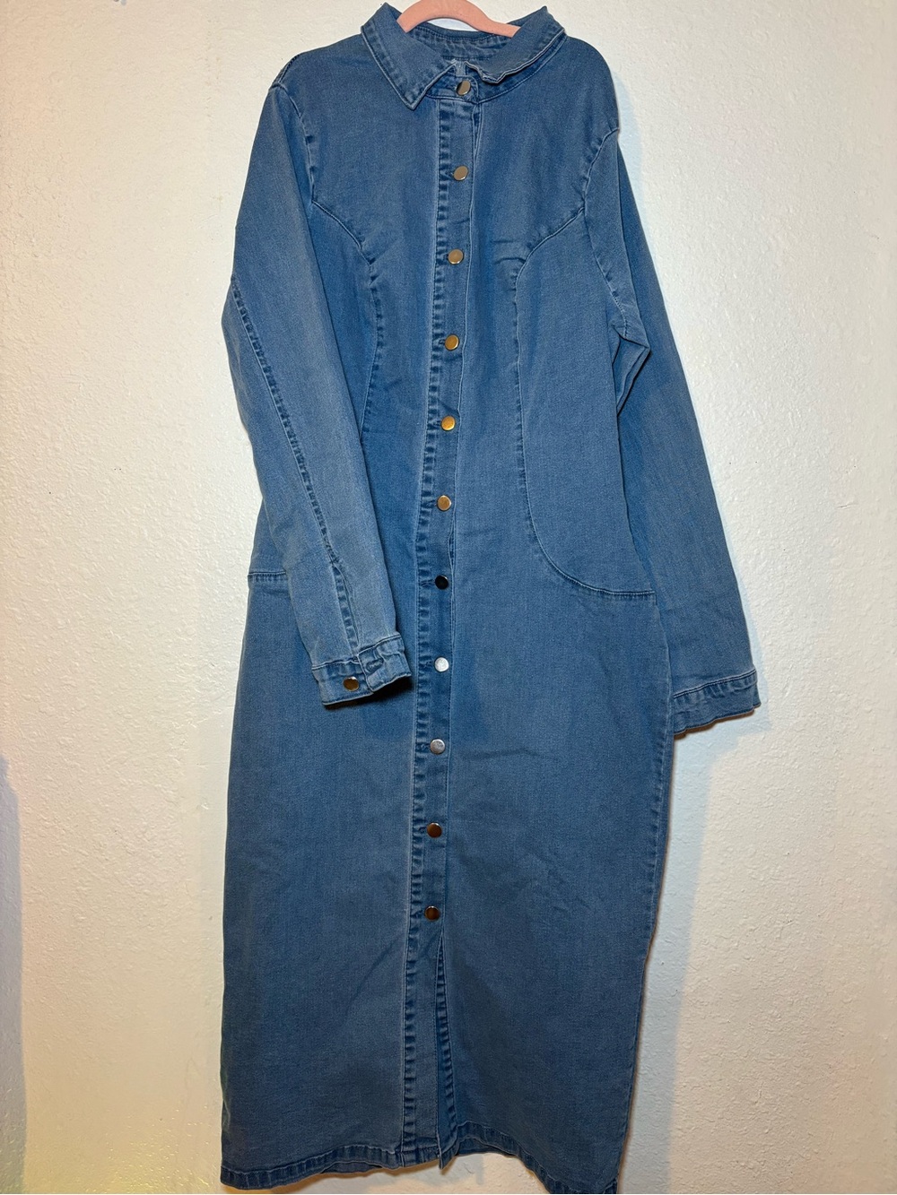 Denim Button-Front Maxi Jeans Dress - Blue